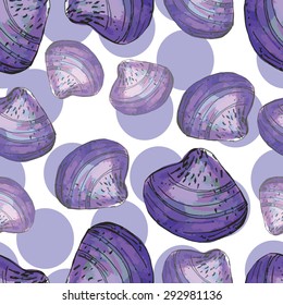 Seamless pattern with seashells and circles.