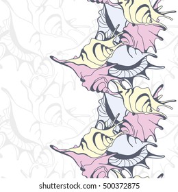 Seamless pattern with seashells, design elements. Pattern for greeting cards, scrapbooking, print, gift wrap, manufacturing, fabric.