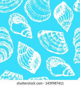 Seamless pattern with seashells. Hand drawn vector illustration in sketch style. Background for greetings, invitations, wrapping paper, textile and web design.