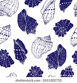 Seamless pattern with seashells. Hand drawn vector illustration.