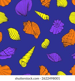 Padrão sem emenda com conchas. Ilustração de vetor desenhada à mão.