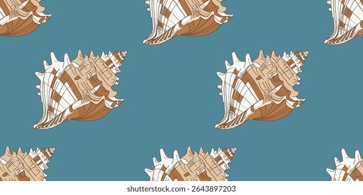 Seamless pattern with seashells. Hand drawn repeating template with sketches of shells. Design element for printing. Vector illustration.