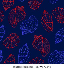 Seamless pattern with seashells. Hand drawn vector illustration.