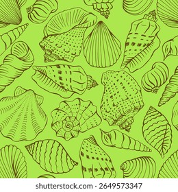 Seamless pattern with seashells. Hand drawn vector illustration.