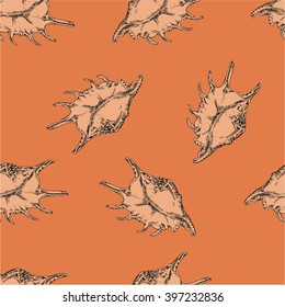 Seamless pattern with seashells. Hand drawn vector illustration.