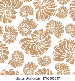 Seamless pattern with seashells. Marine background.  Perfect for greetings, invitations, manufacture wrapping paper, textile and web design.