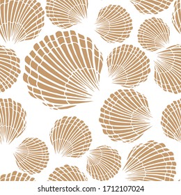 Seamless pattern with seashells. Marine background.  Perfect for greetings, invitations, manufacture wrapping paper, textile and web design.