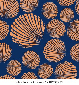 Seamless pattern with seashells. Marine background.  Perfect for greetings, invitations, manufacture wrapping paper, textile and web design.