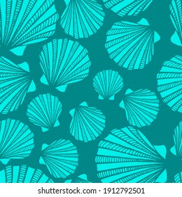 Seamless pattern with seashells. Marine background. Hand drawn vector illustration in sketch style. Perfect for greetings, invitations, coloring books, textile, wedding and web design.