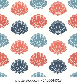 Seamless pattern from seashells. Seashells in pastel colors on a white background. Vector