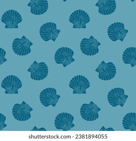 Seamless pattern with seashells. Repeating design element for printing on fabric. Textile and cotton. Tropical and exotic nautical fauna. Template and layout. Cartoon flat vector illustration