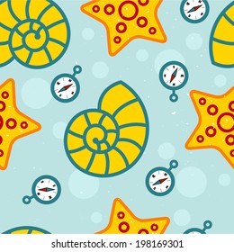 Seamless pattern with seashells and sea stars
