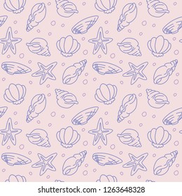 Seamless pattern of seashells and starfishes vector