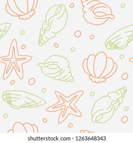 Seamless pattern of seashells and starfishes vector