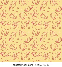 Seamless pattern of seashells and starfishes vector