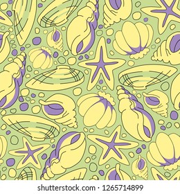 Seamless pattern of seashells and starfishes vector