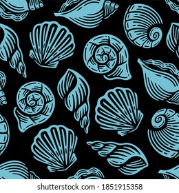 Seamless pattern of seashells. Summer vector design. Seamless pattern can be used for pattern fills, wallpaper, web page background, surface textures.
