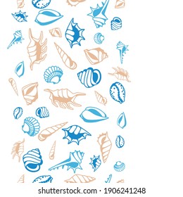 Seamless pattern with seashells. Tropical underwater mollusk shells decorative illustration.