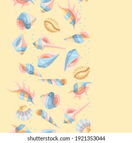 Seamless pattern with seashells. Tropical underwater mollusk shells decorative illustration.