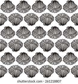 Seamless pattern with seashells, vector
