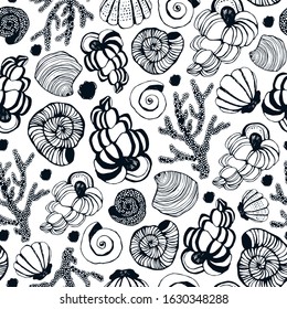 Seamless pattern with seashells. Vector background.