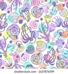 Seamless pattern with seashells. Vector background.