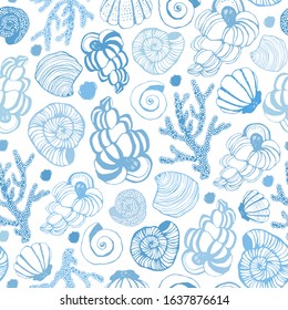 Seamless pattern with seashells. Vector background.
