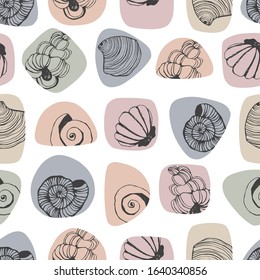 Seamless pattern with seashells. Vector background.