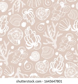 Seamless pattern with seashells. Vector background.