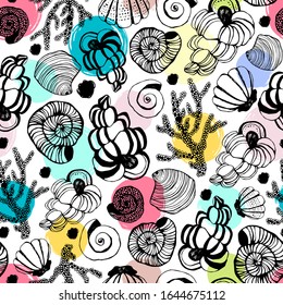 Seamless pattern with seashells. Vector background.