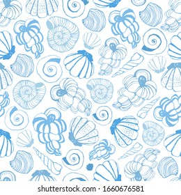 Seamless pattern with seashells. Vector background.