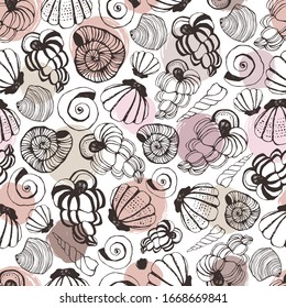 Seamless pattern with seashells. Vector background.