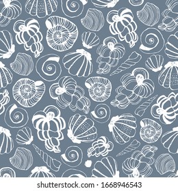 Seamless pattern with seashells. Vector background.