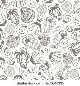 Seamless pattern with seashells. Vector background.