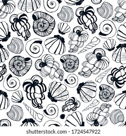 Seamless pattern with seashells. Vector background.
