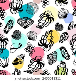 Seamless pattern with seashells. Vector background.