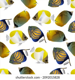 Seamless pattern Seawater ornamental fish and anemone