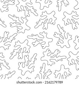 Seamless Pattern With Seaweed. Black Outline Algae. Vector Illustration White Background.