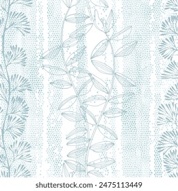 Seamless pattern with  seaweed on watercolor background.  Art sea background. Perfect for design templates, wallpaper, wrapping, fabric, print and textile.