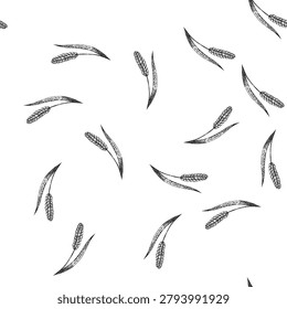 seamless pattern seed millet hand drawn. wheat vector, corn barley, crop organic seed millet black sketch illustration