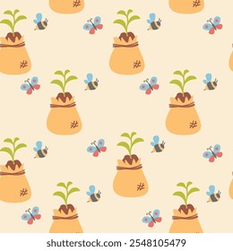 Seamless pattern of seedling in a bag