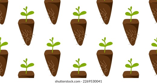 Seamless pattern with seedling sprout. Flat vector illustration