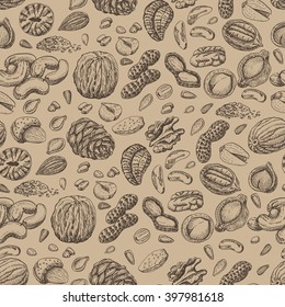 Seamless pattern with seeds and nuts. Vector  illustration for your design