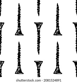 seamless pattern of self-tapping screw, .A self-tapping screw drawn by hand in a sketch style with a black line is often positioned on white for a packaging design template