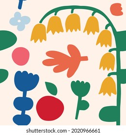 Seamless pattern semi abstract cute Garden flower, plants ,botanical ,seamless pattern vector design for fashion, fabric, wallpaper. small flower