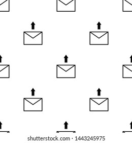 Seamless pattern with send letter icon on white background. Black arrow. Business concept. Vector illustration for design, web, wrapping paper, fabric.