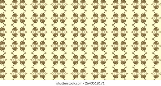 A seamless pattern in a sepia color scheme with mirrored floral motifs arranged in a grid layout.