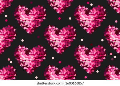 seamless pattern with sequin heart. Vector background. Creative artwork.