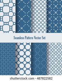 seamless pattern set abstract blue white line and floral design background vector illustration