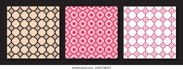Seamless pattern set, abstract floral background, vector, geometric shape